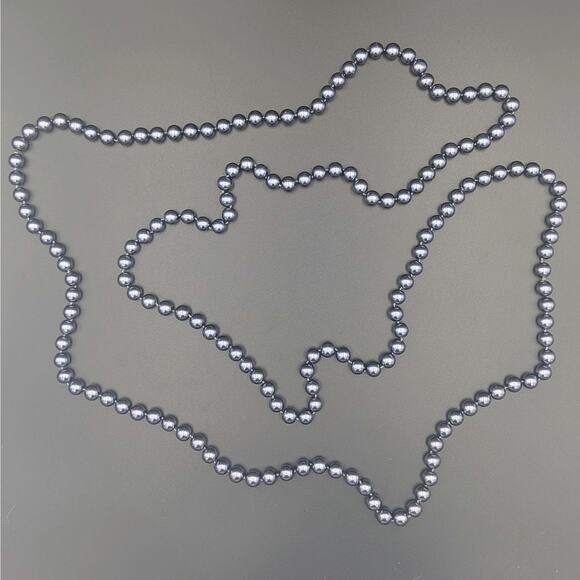 Vintage Gunmetal Gray Glass Pearl Necklace – 72” Long Knotted Strand - Picture 2 of 3